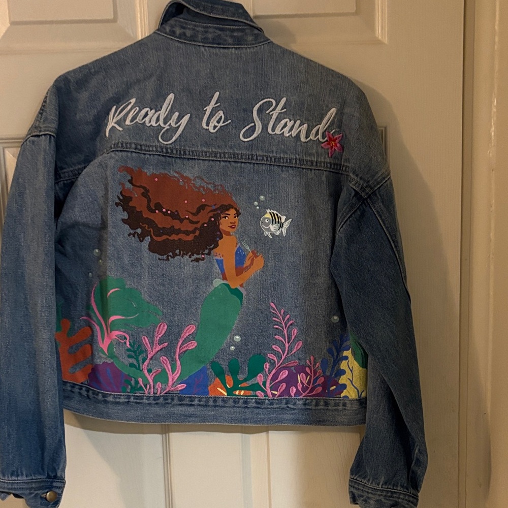 Disney Blue Denim Jacket with Colorful Sea Design large